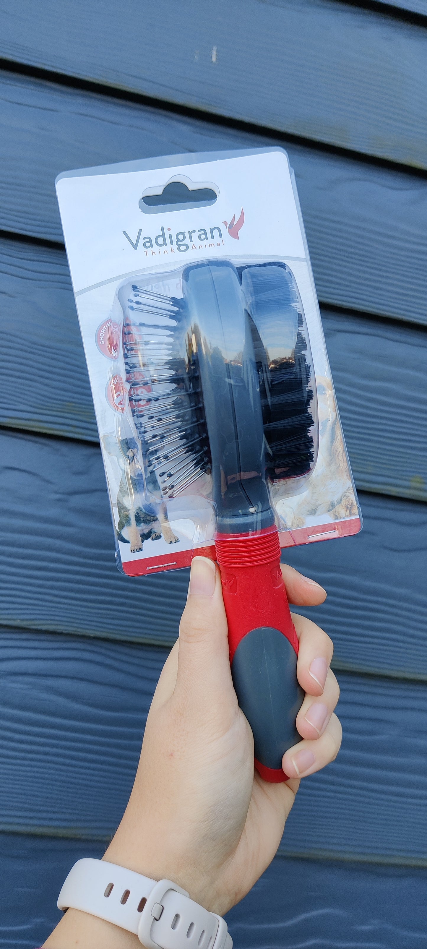 Borstel dubbel plastic/hout