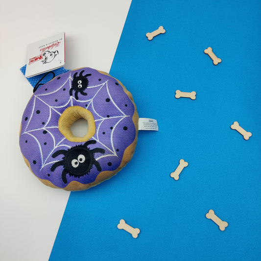 Lulubelles - Spiderweb Donut | Halloween knuffel piep sterk speelgoed hond/puppy