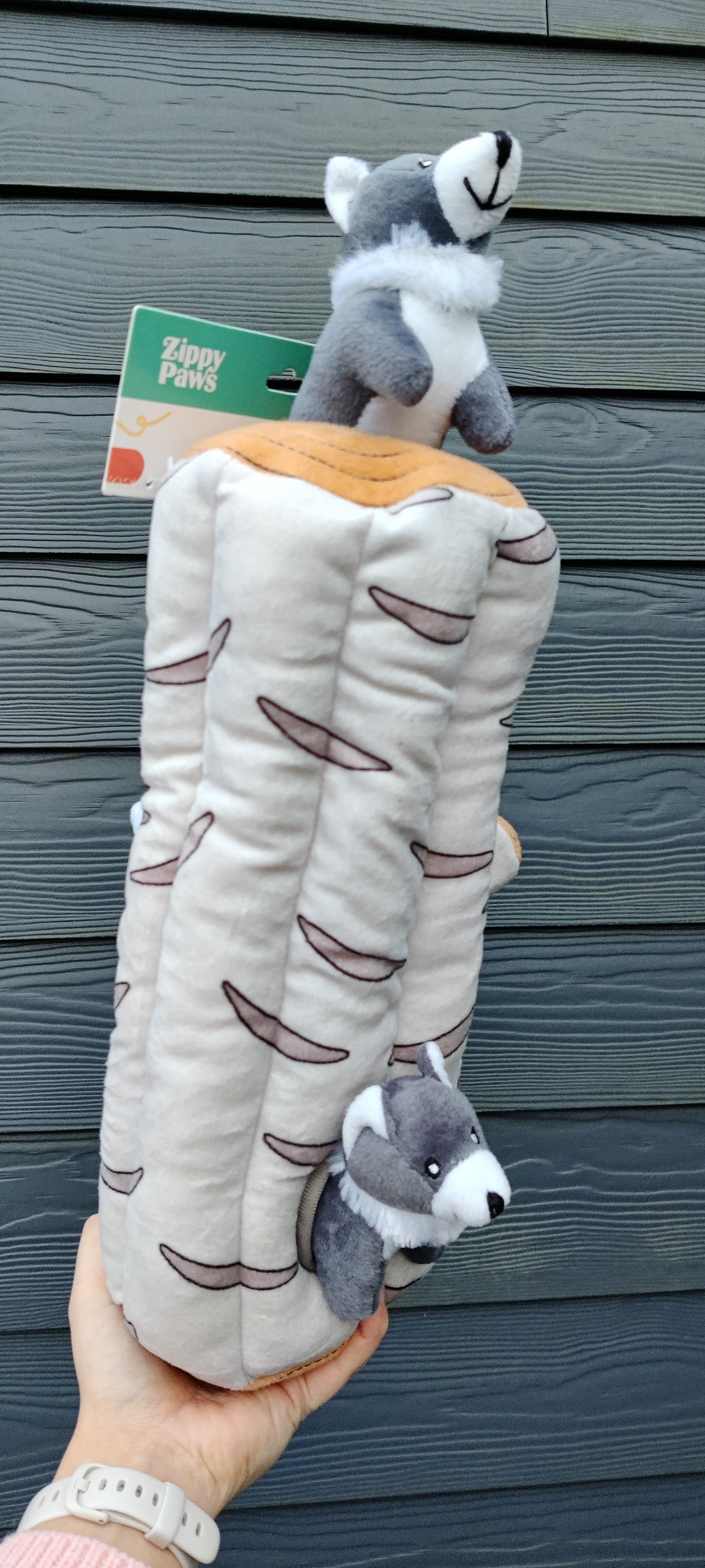 Zippy Burrow - Arctic Wolf Log | Winter knuffel piep speelgoed verrijking hond/puppy