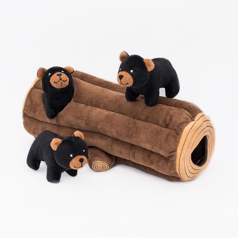 Zippy Burrow - Black Bear Log | Knuffel piep speelgoed verrijking hond/puppy