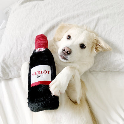 ZippyPaws - Pluche Rode Wijn | Knuffel piep speelgoed hond/puppy