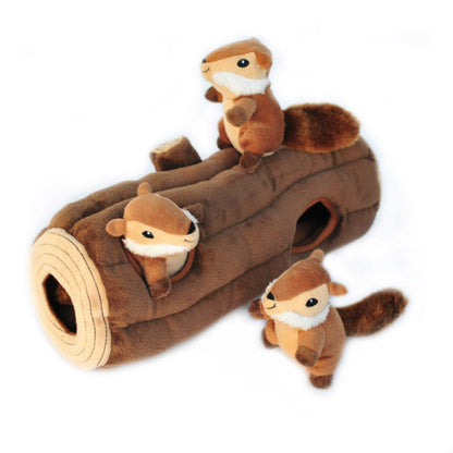 Zippy Burrow - Log With 3 Chipmunks | Knuffel piep speelgoed verrijking hond/puppy
